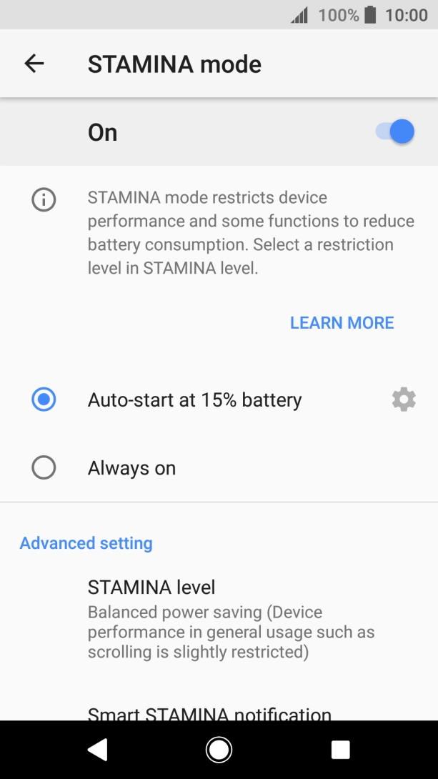 Press the required setting.