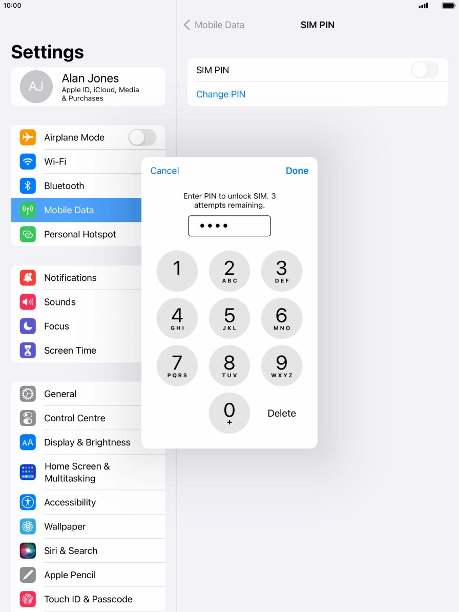 Key in your SIM PIN and press  Done. The default SIM PIN is 0000.
