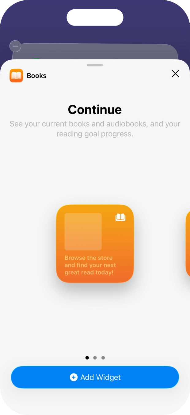 Slide your finger right or left on the screen to select the required widget size. Slide your finger right or left on the screen to select the required widget size.