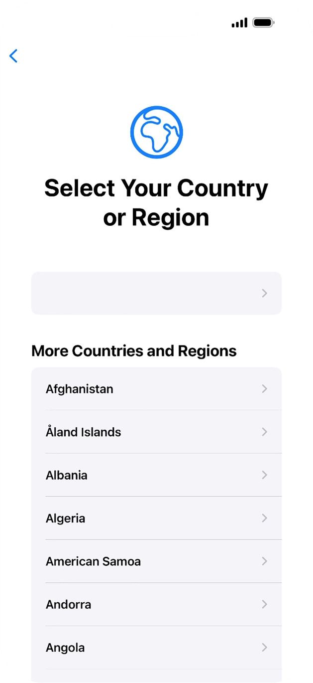 Press the required country or area. Press the required country or area.
