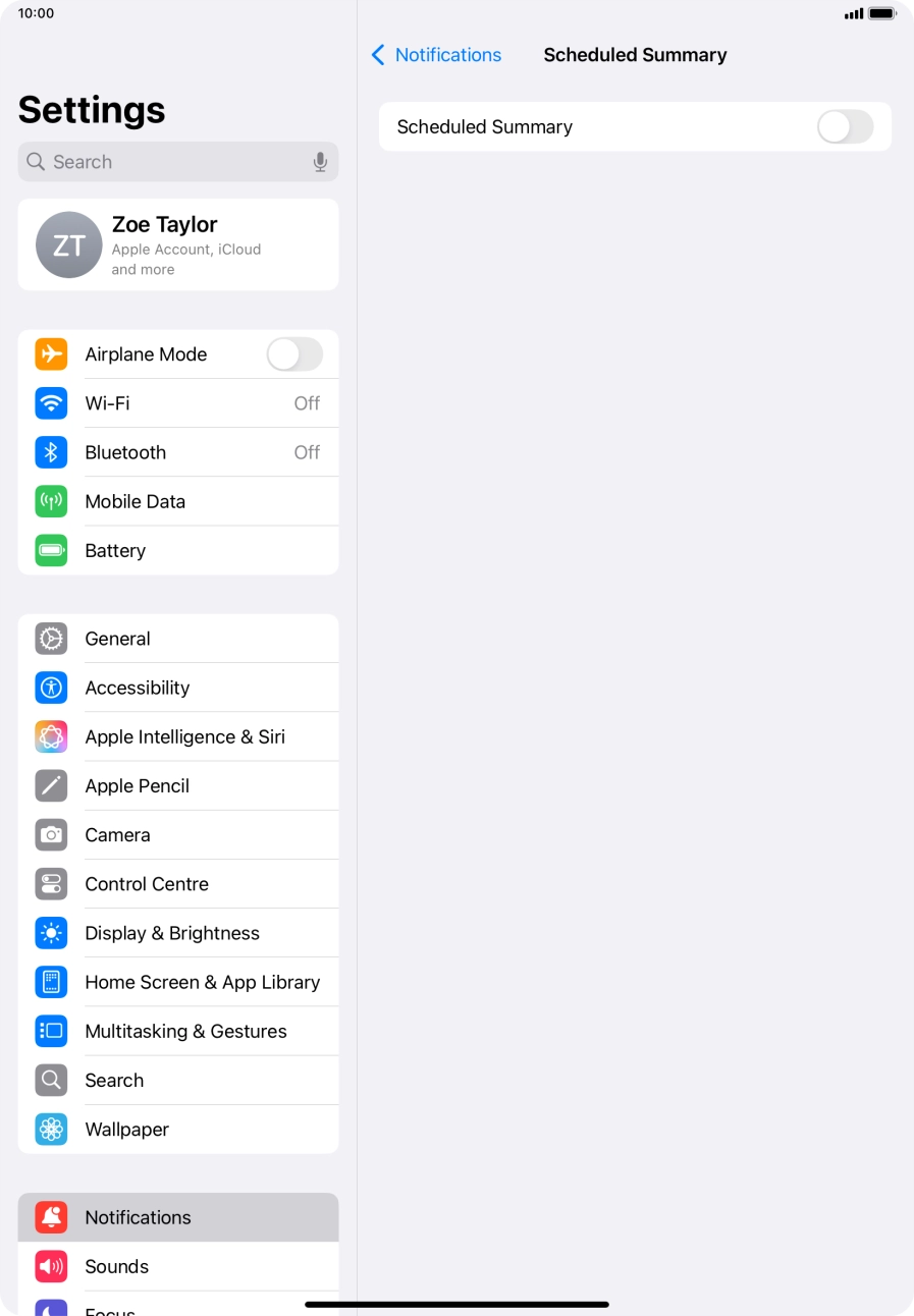 Press the indicator next to 'Scheduled Summary' to turn on the function and follow the instructions on the screen to set the notification summary.
