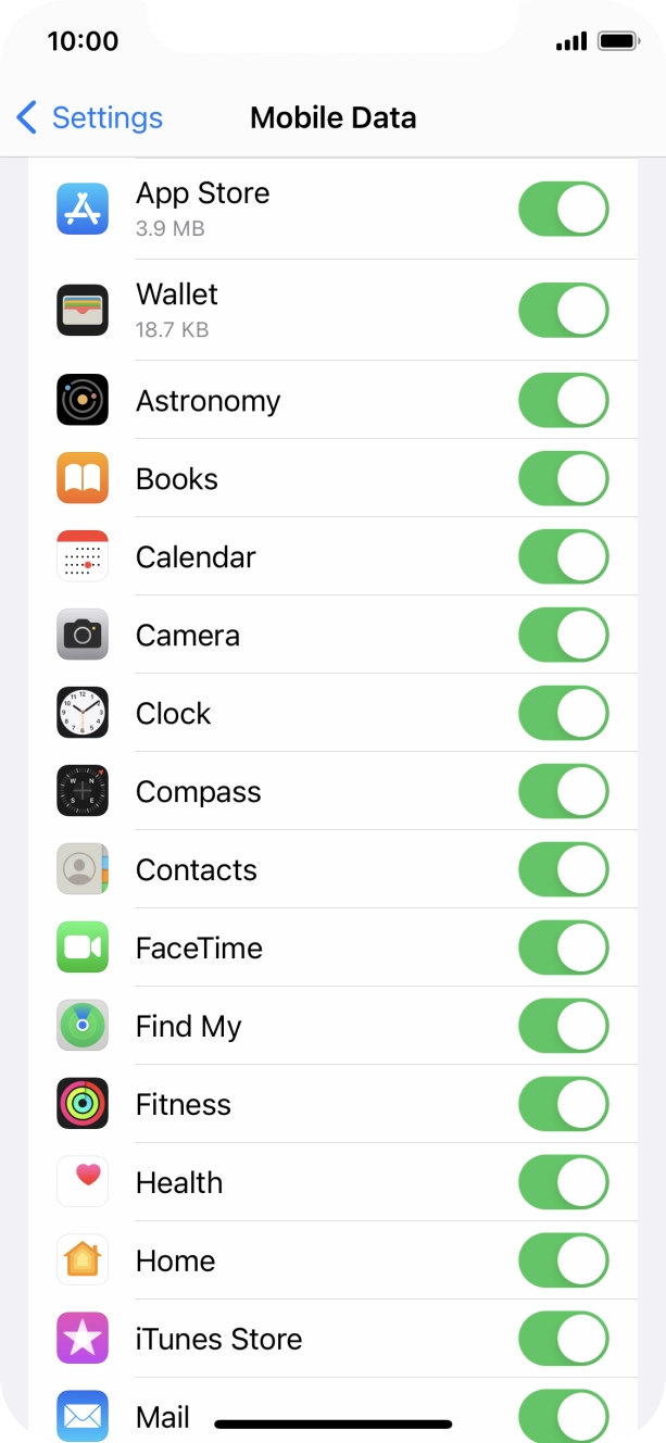 Press the indicators next to the required applications to turn the function on or off.