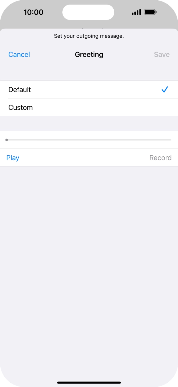Press Default to select the default greeting. Press Default to select the default greeting.