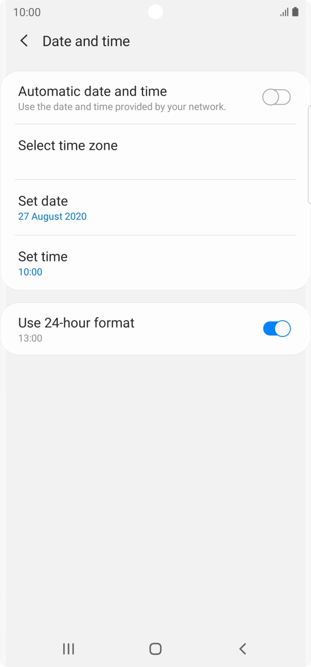 Press the indicator next to 'Automatic date and time' to turn on the function.