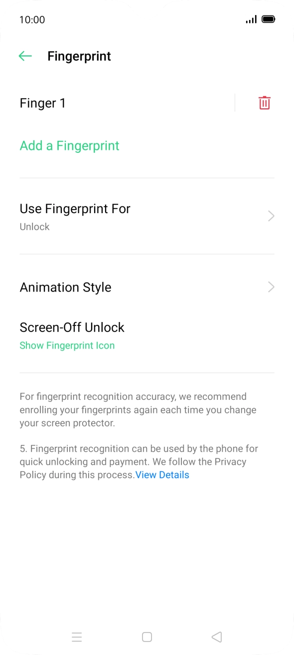 Press the delete icon next to the required fingerprints. Press the delete icon next to the required fingerprints.