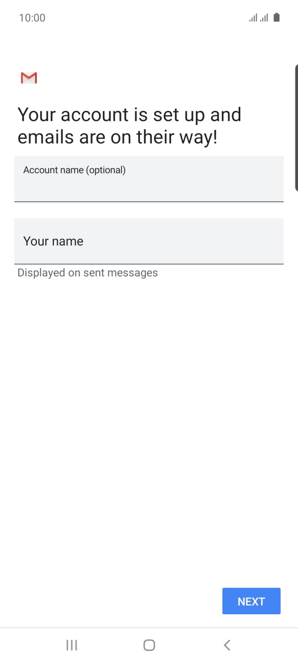 Press the field below 'Account name (optional)' and key in the required name. Press the field below 'Account name (optional)' and key in the required name.
