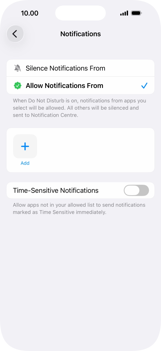 Press the indicator next to 'Time-Sensitive Notifications' to turn display of timed notifications on or off when Do Not Disturb is turned on. Press the indicator next to 'Time-Sensitive Notifications' to turn display of timed notifications on or off when Do Not Disturb is turned on.