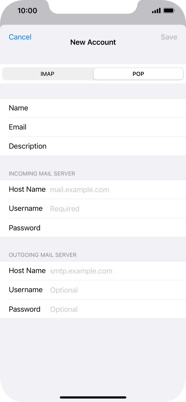 Press Host Name and key in the name of your email provider's incoming server. Press Host Name and key in the name of your email provider's incoming server.