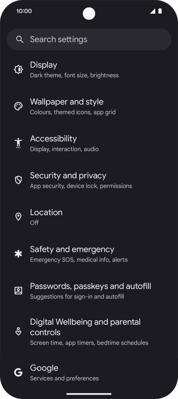 Press Security and privacy.