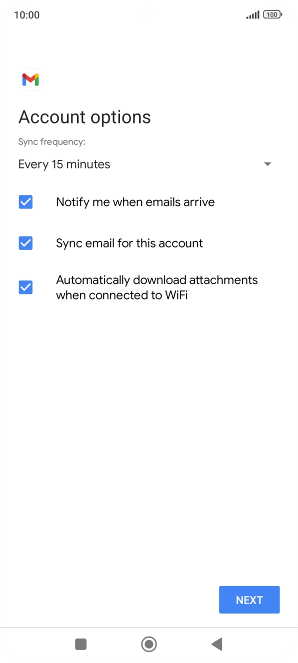 If this screen is displayed, you email account has been recognised and set up automatically. Follow the instructions on the screen to key in more information and finish setting up your phone.