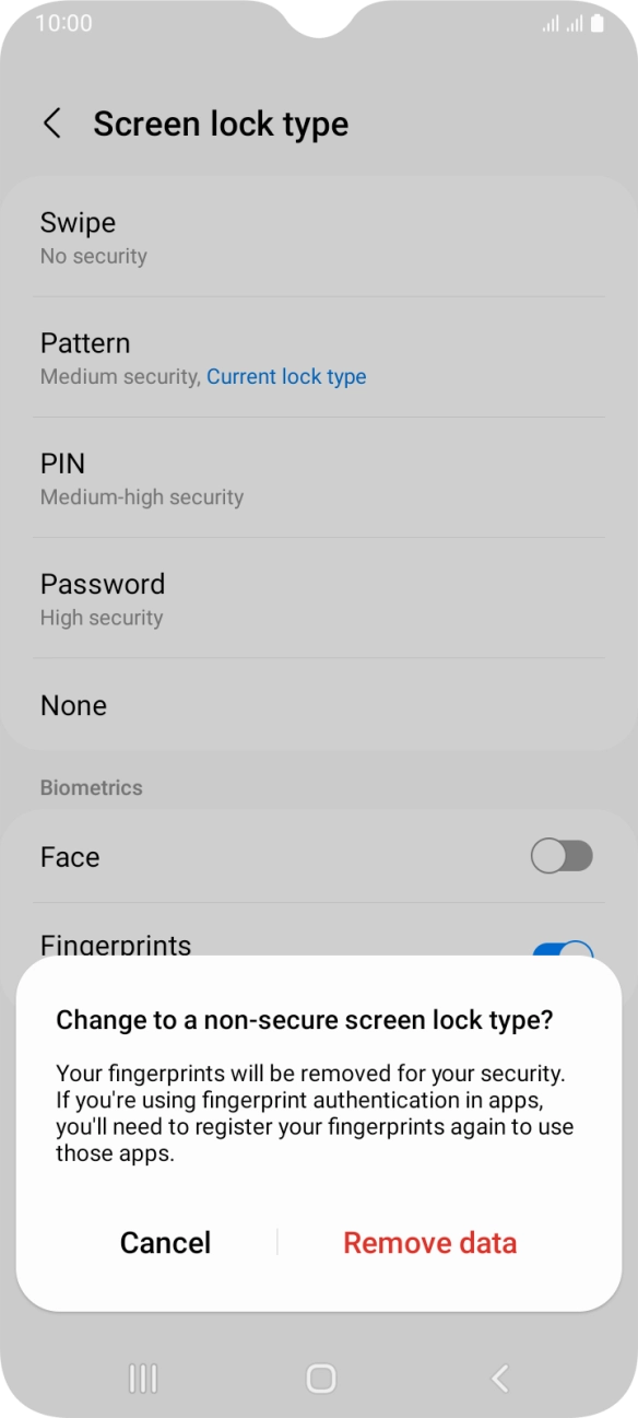 Press Remove data.