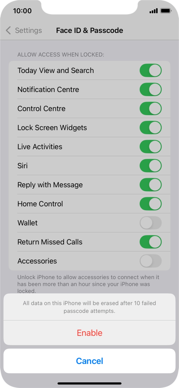 If you turn on the function, press Enable.
