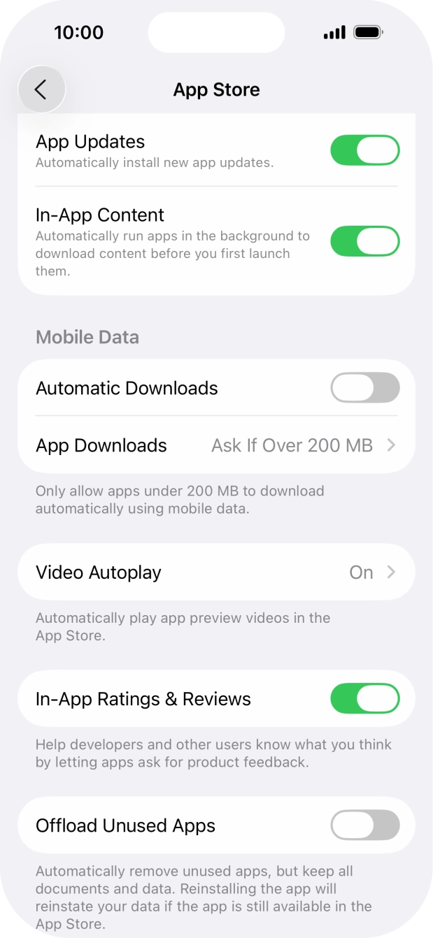 Press the indicator next to 'Automatic Downloads' to turn the function on or off. Press the indicator next to 'Automatic Downloads' to turn the function on or off.