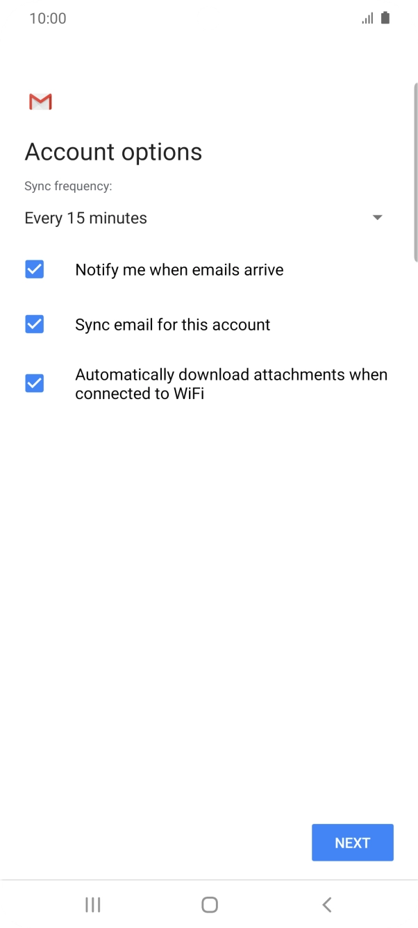 If this screen is displayed, you email account has been recognised and set up automatically. Follow the instructions on the screen to key in more information and finish setting up your phone.