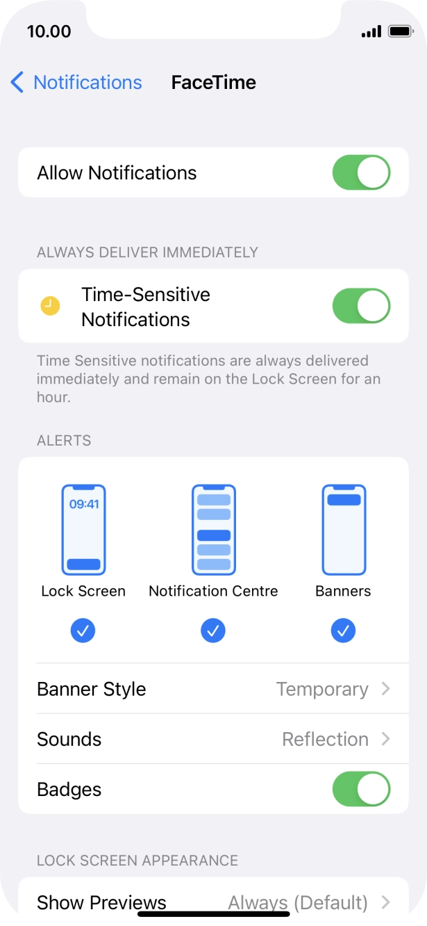 Press the indicator next to 'Allow Notifications' to turn notifications for the selected application on or off. Press the indicator next to 'Allow Notifications' to turn notifications for the selected application on or off.