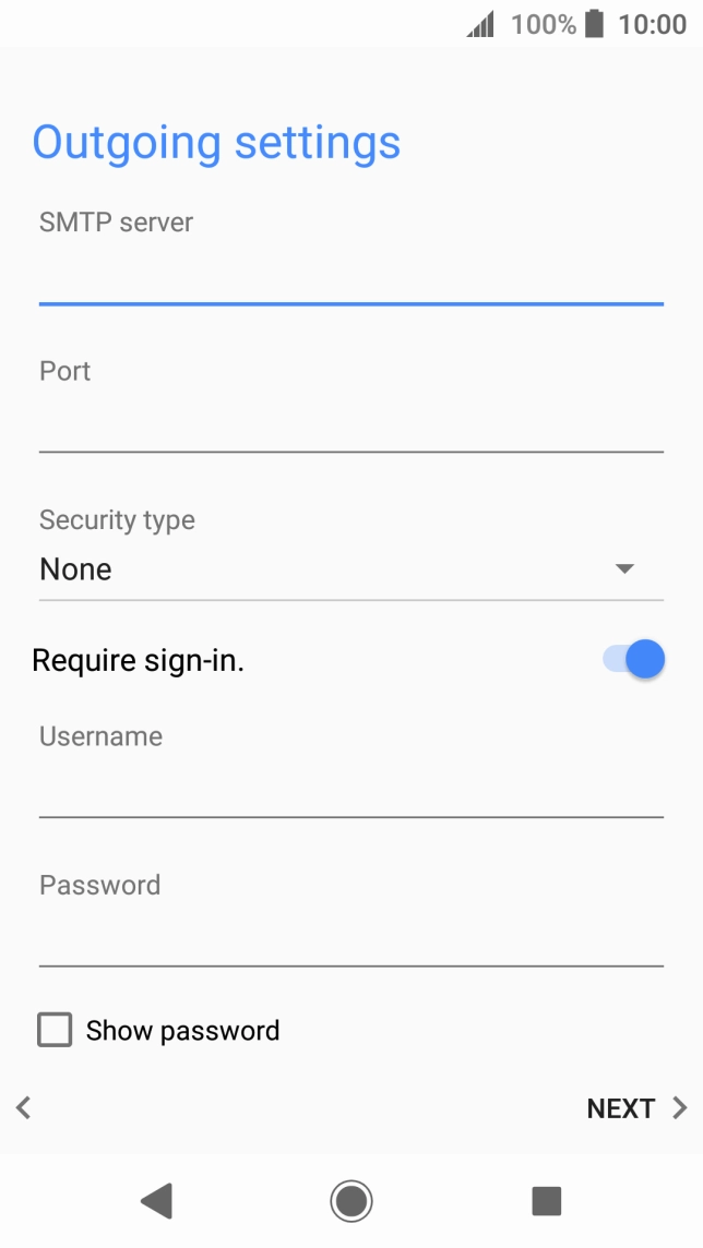 Press the field below 'Port' and key in 25. Press the field below 'Port' and key in 25.