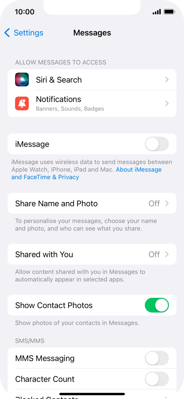 Press the indicator next to 'MMS Messaging' to turn on the function.