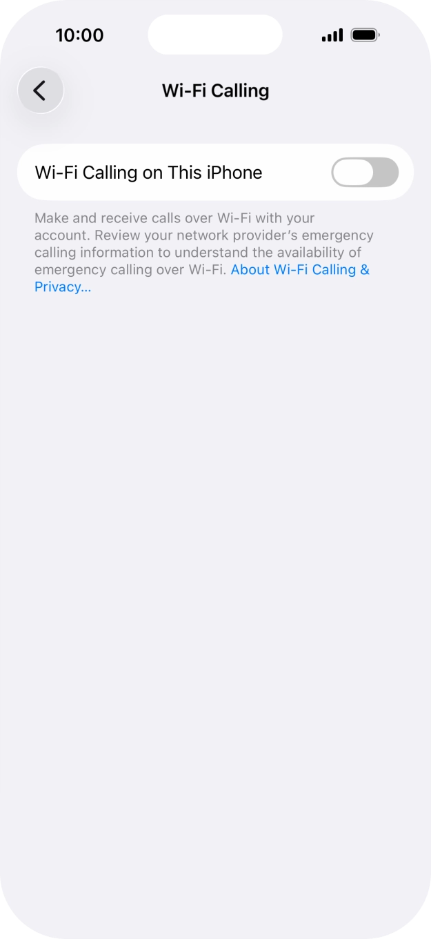 Press the indicator next to 'Wi-Fi Calling on This iPhone' to turn the function on or off. Press the indicator next to 'Wi-Fi Calling on This iPhone' to turn the function on or off.