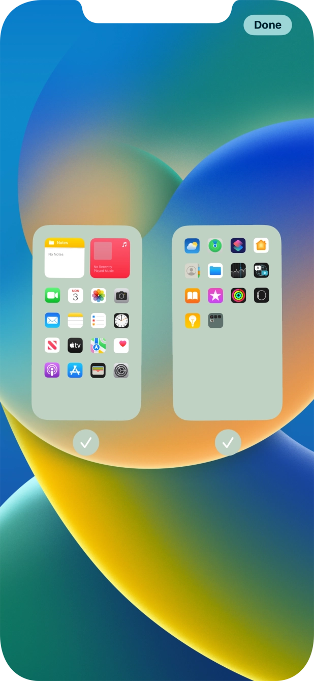 Press the fields below the required home screens to select or deselect them. Press the fields below the required home screens to select or deselect them.