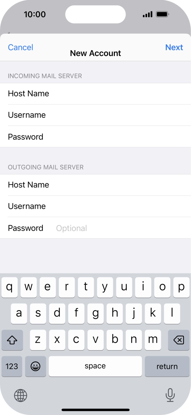 Press Password and key in the password for your email account. Press Password and key in the password for your email account.