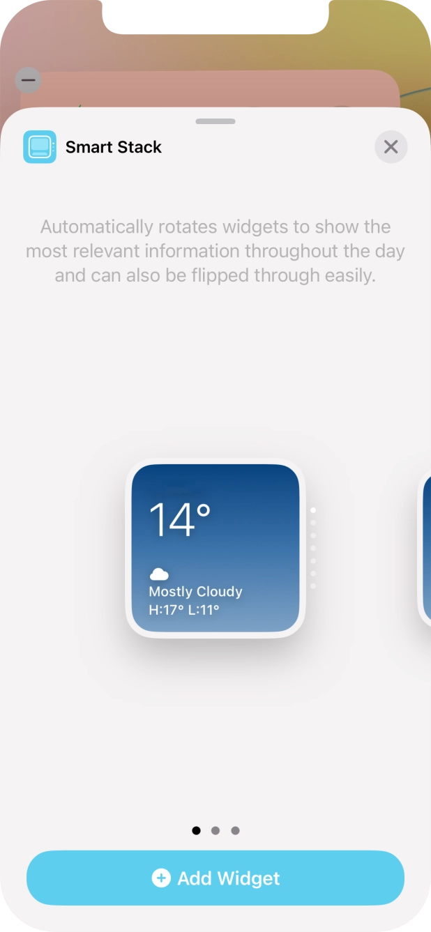 Slide your finger right or left on the screen to select the required widget size.