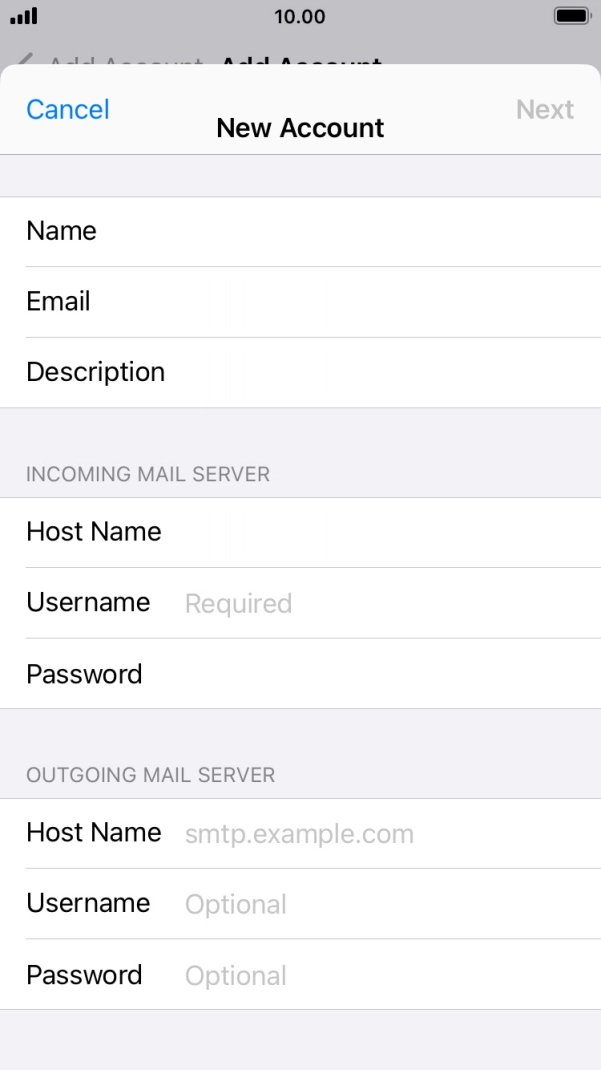 Press Username and key in the username for your email account.