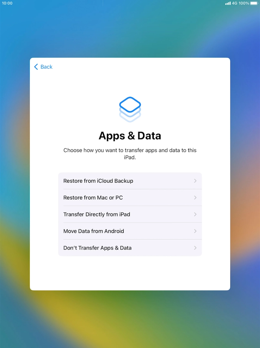 Press Don't Transfer Apps & Data and follow the instructions on the screen to finish the activation. Press Don't Transfer Apps & Data and follow the instructions on the screen to finish the activation.