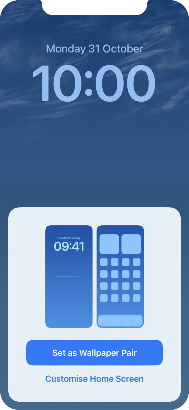To use the same colour theme on the home screen, press Set as Wallpaper Pair. To use the same colour theme on the home screen, press Set as Wallpaper Pair.