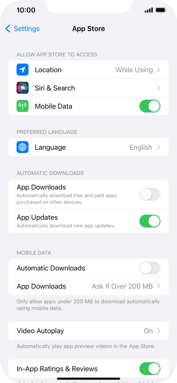 Press the indicator next to 'App Updates' to turn the function on or off.