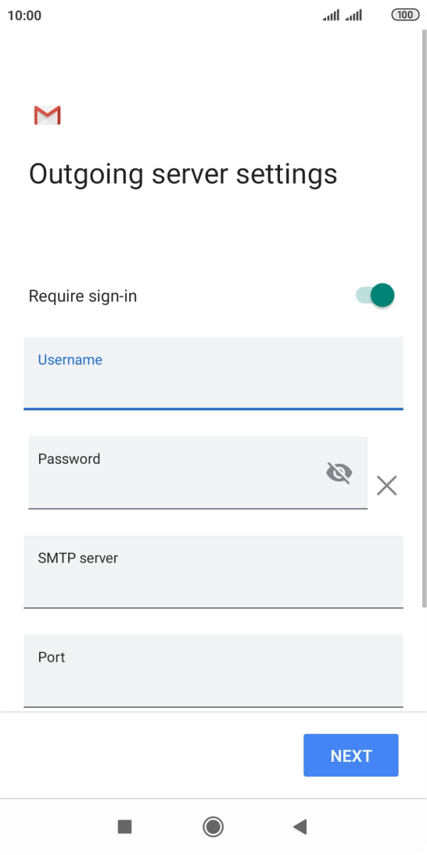 Press the field below 'Password' and key in the password of your email provider's outgoing server. Press the field below 'Password' and key in the password of your email provider's outgoing server.