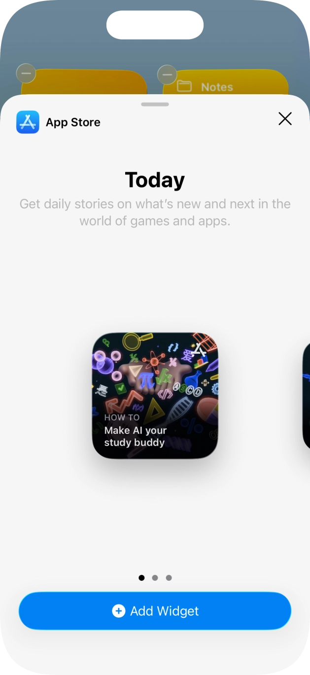 Slide your finger right or left on the screen to select the required widget size. Slide your finger right or left on the screen to select the required widget size.