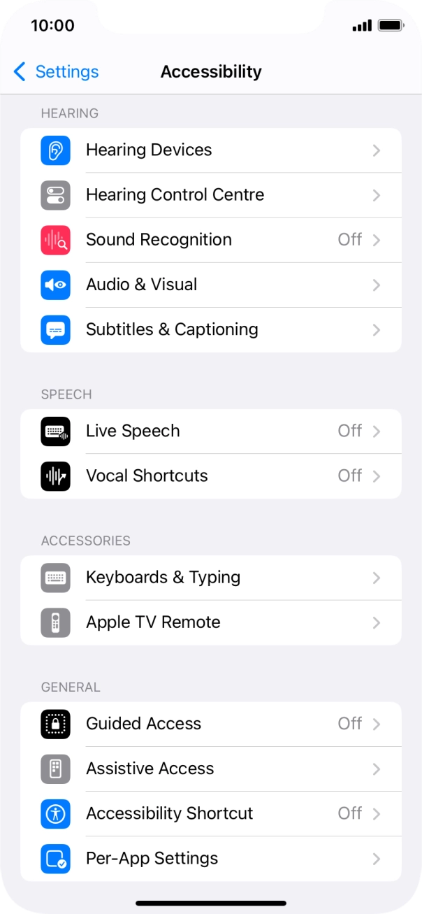 Press the required category below 'HEARING' and follow the instructions on the screen to select the required settings.