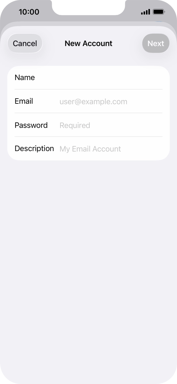 Press Password and key in the password for your email account. Press Password and key in the password for your email account.