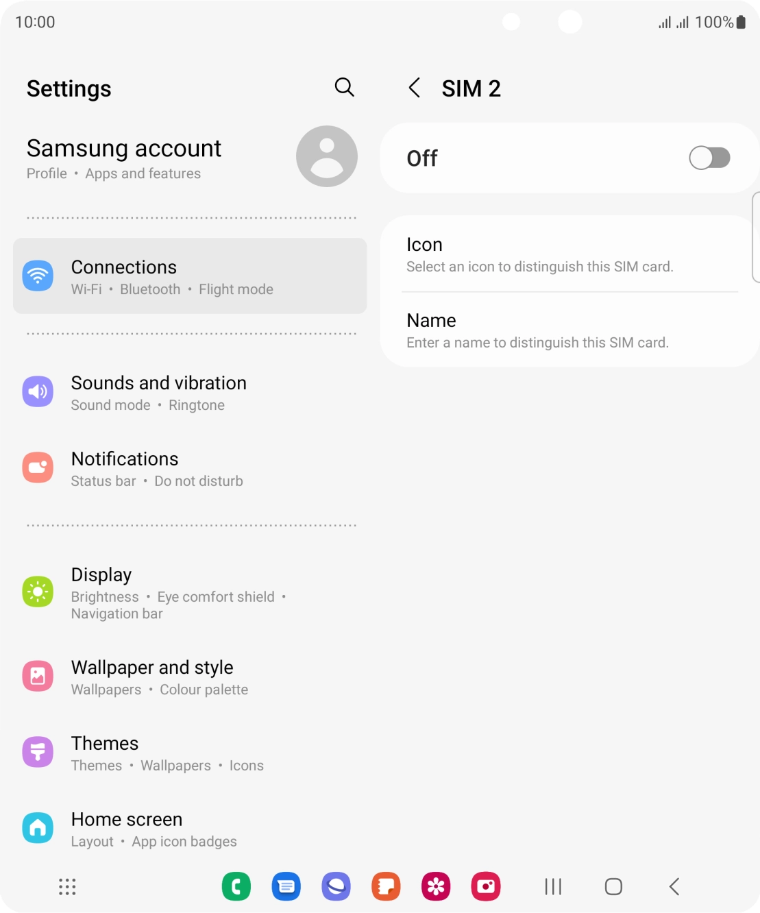 Press the indicator to turn use of the SIM on or off.