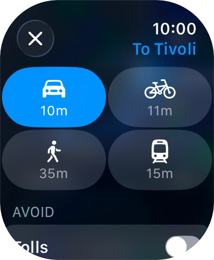 Press the required transport type. Press the required transport type.