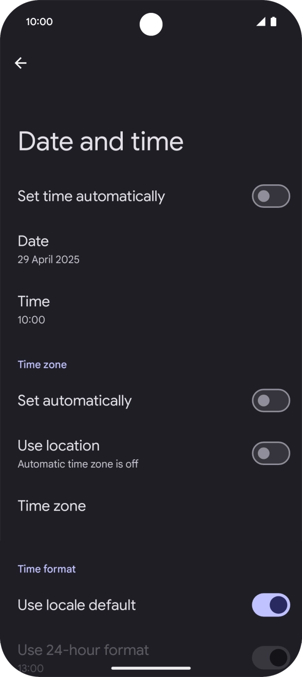 Press the indicator next to 'Set time automatically' to turn on the function.