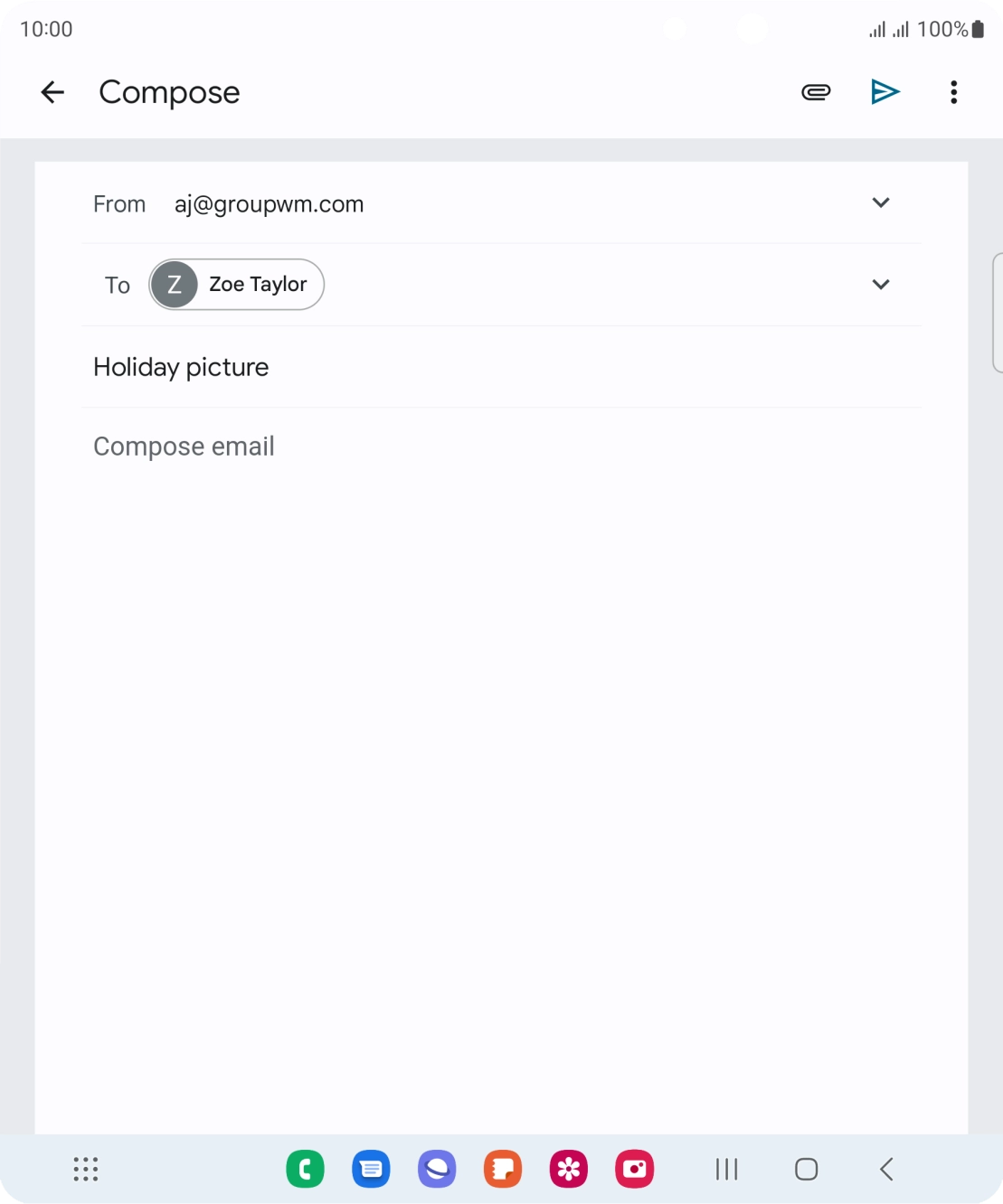 Press the text input field and write the text for your email.