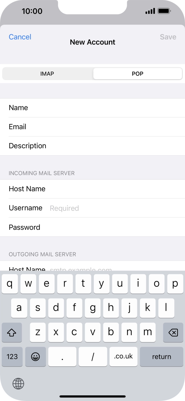 Press Username and key in the username for your email account.