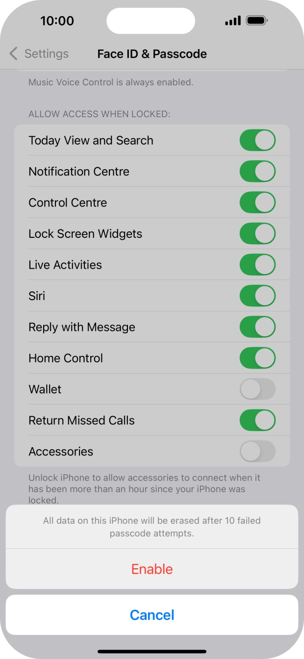 If you turn on the function, press Enable. If you turn on the function, press Enable.