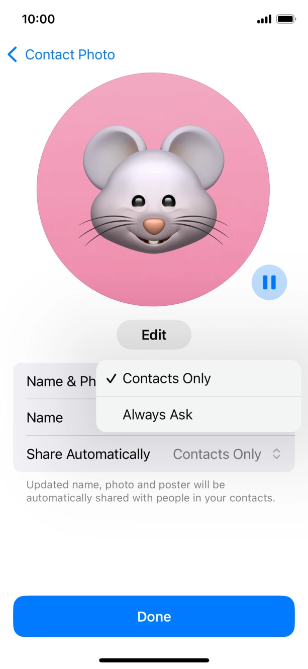 Press the required setting.