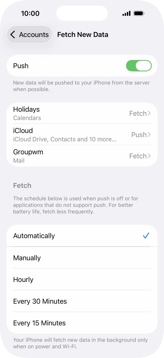 Press the indicator next to 'Push' to turn the function on or off. Press the indicator next to 'Push' to turn the function on or off.