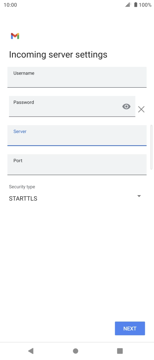 Press the field below 'Port' and key in 143. Press the field below 'Port' and key in 143.