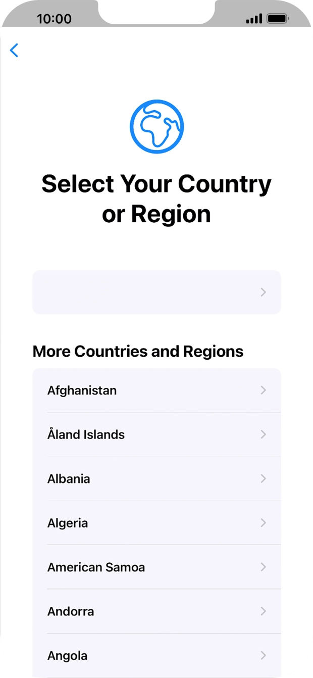 Press the required country or area. Press the required country or area.