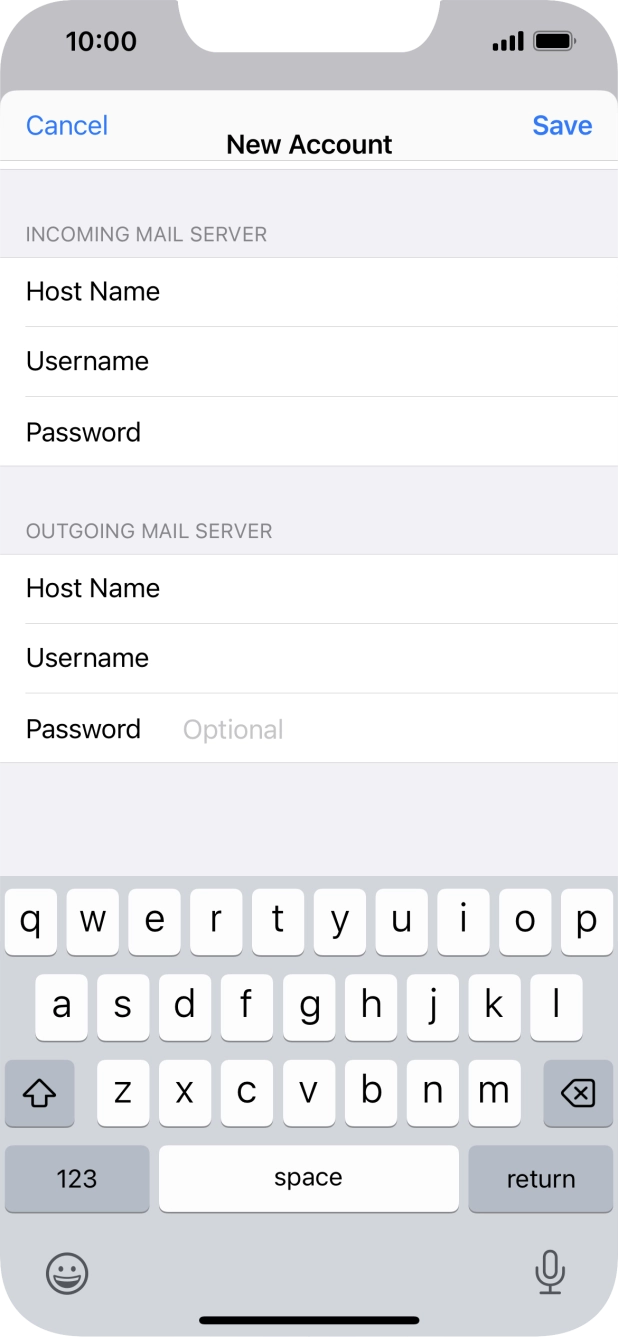Press Password and key in the password for your email account. Press Password and key in the password for your email account.