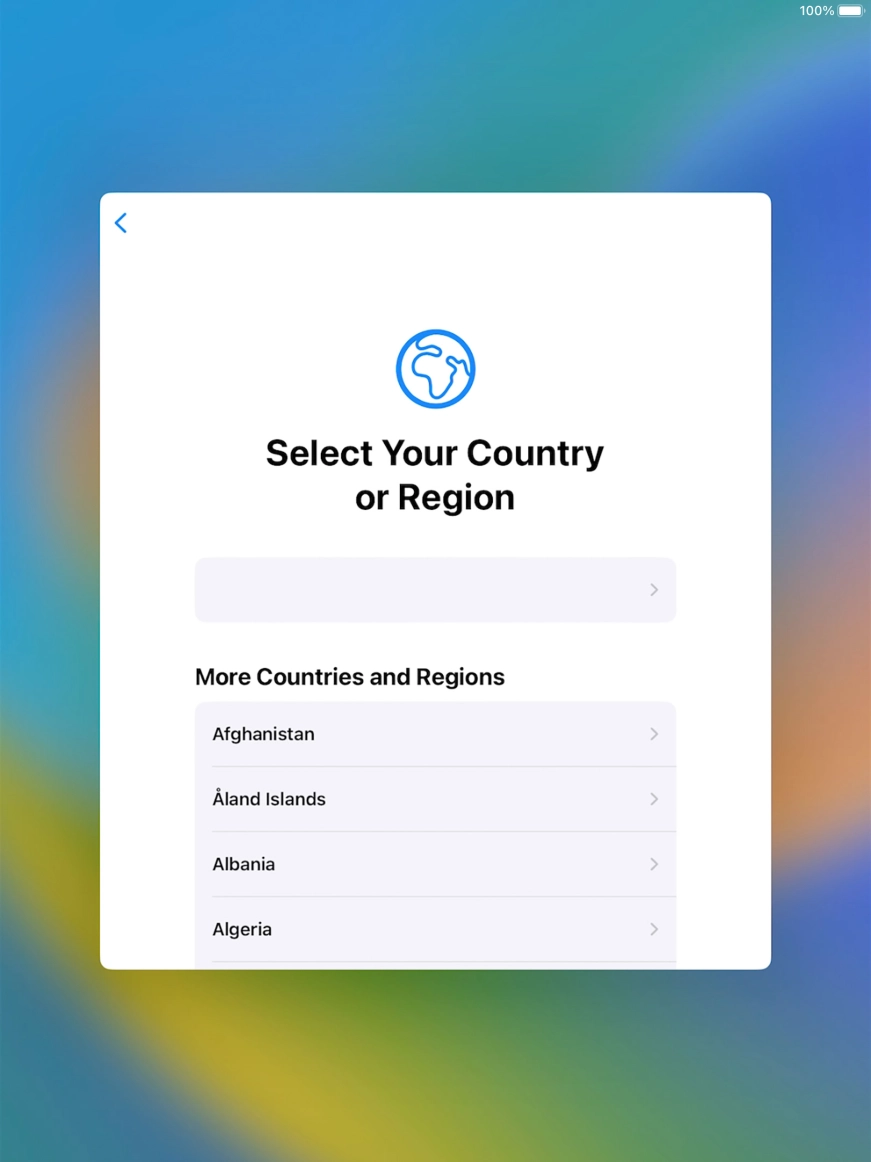 Press the required country or area. Press the required country or area.