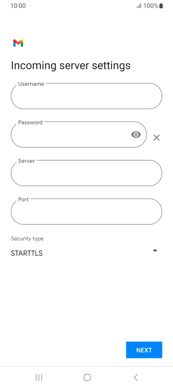 Press the field below 'Username' and key in the username for your email account. Press the field below 'Username' and key in the username for your email account.