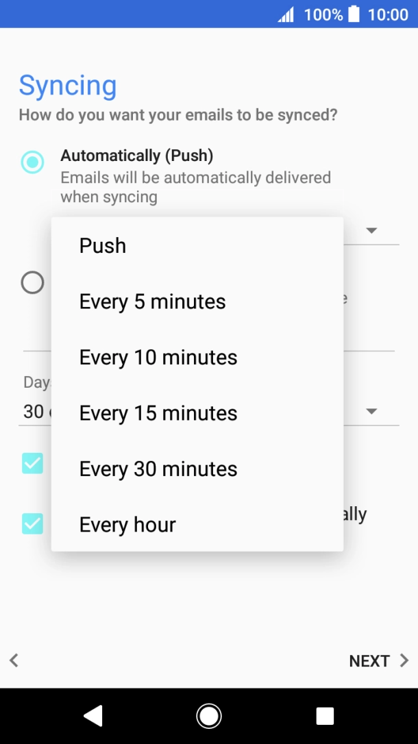 Press the required setting. Press the required setting.