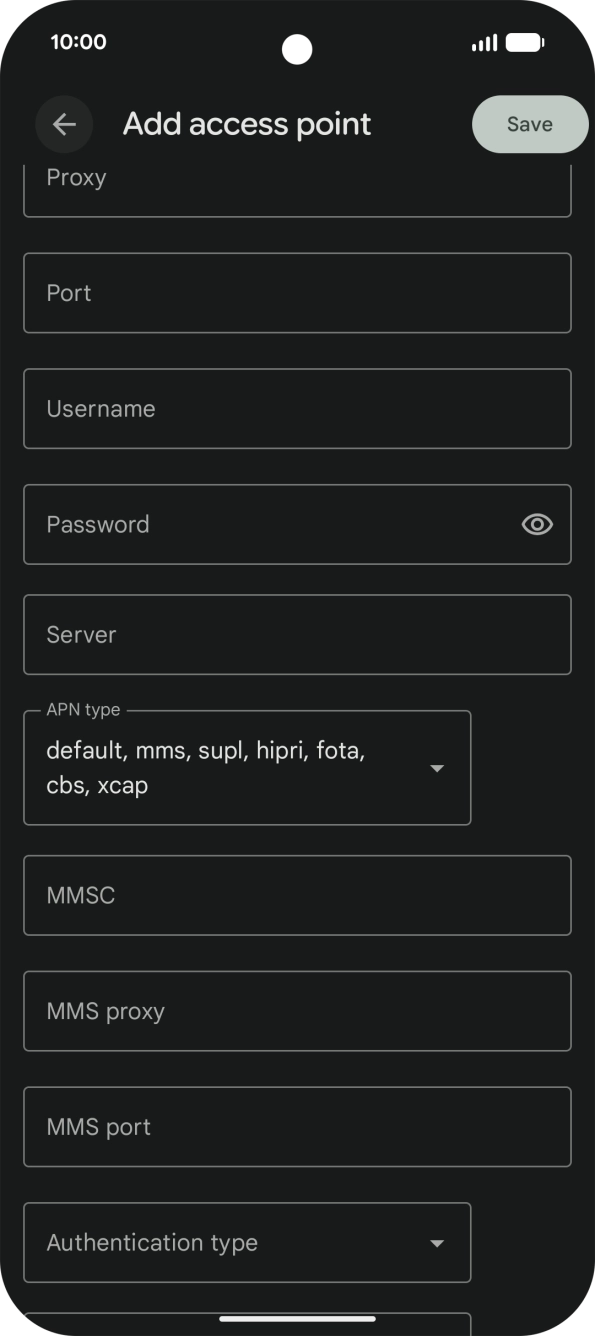 Press the drop down list next to 'APN type'. Press the drop down list next to 'APN type'.