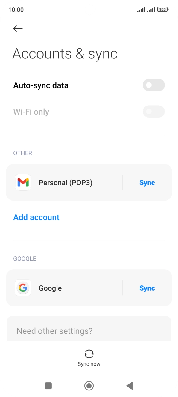 Press the indicator next to 'Auto-sync data' to turn the function on or off. Press the indicator next to 'Auto-sync data' to turn the function on or off.