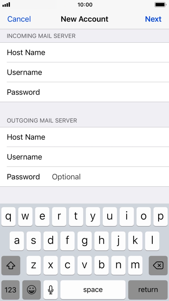 Press Password and key in the password for your email account. Press Password and key in the password for your email account.